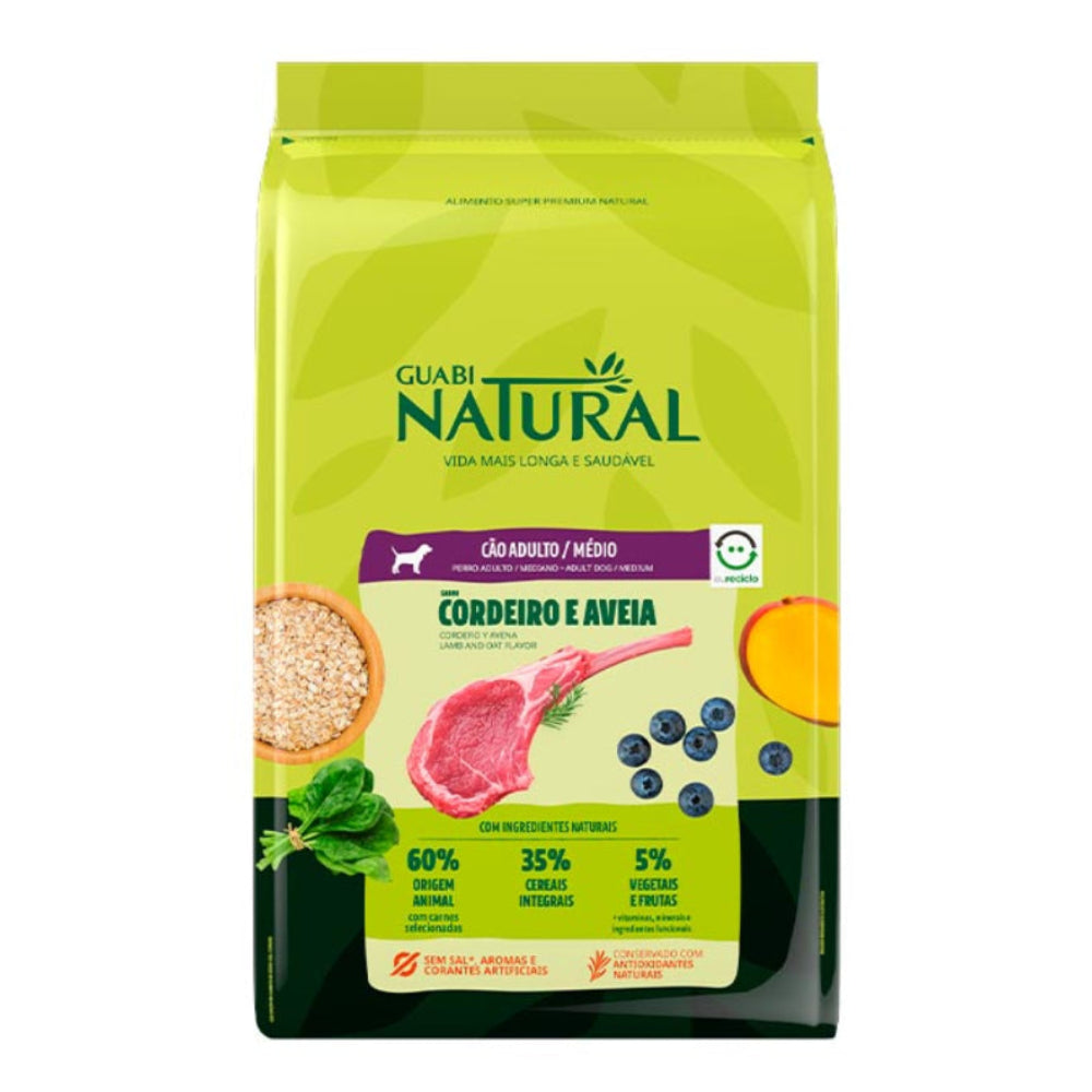 Ração Guabi Natural Caes Adultos de Porte Medio sabor Cordeiro e Aveia 2,5kg