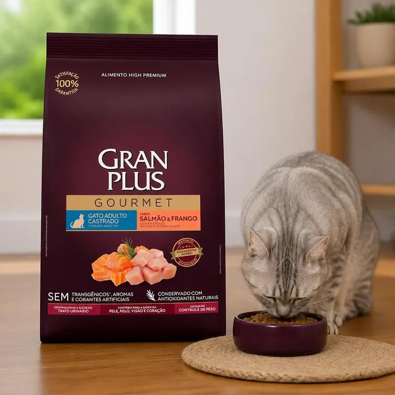 Ração Gran Plus Gourmet Gatos Castrados Sabor Salmão e Frango 10,1kg