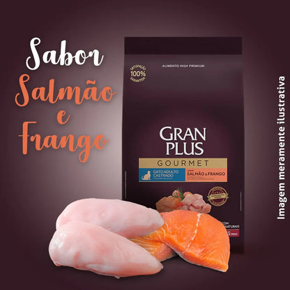 Ração Gran Plus Gourmet Gatos Castrados Sabor Salmão e Frango 10,1kg