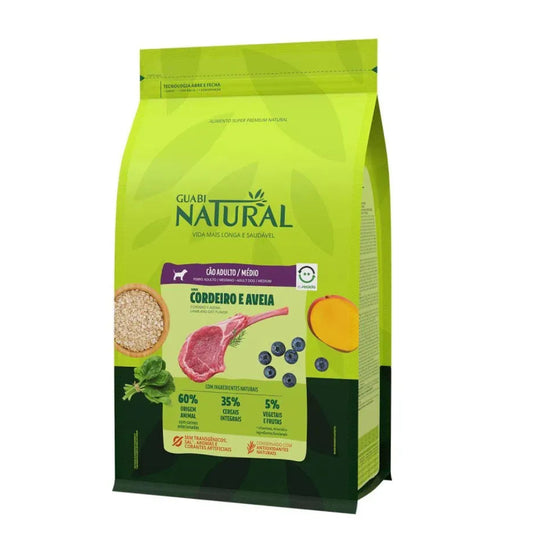 Racao Guabi Natural Caes Adultos de Porte Medio sabor Cordeiro e Aveia 12kg