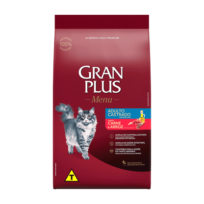 Racao Gran Plus Gatos Castrados Carne e Arroz 10,1kg
