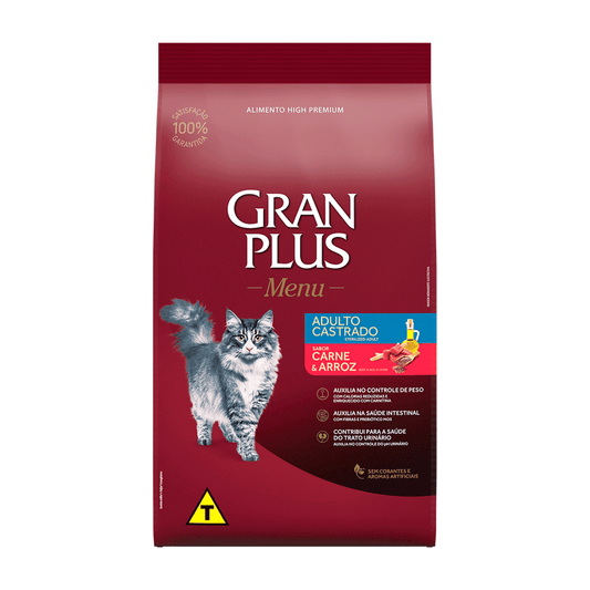 Racao Gran Plus Gatos Castrados Carne e Arroz 10,1kg
