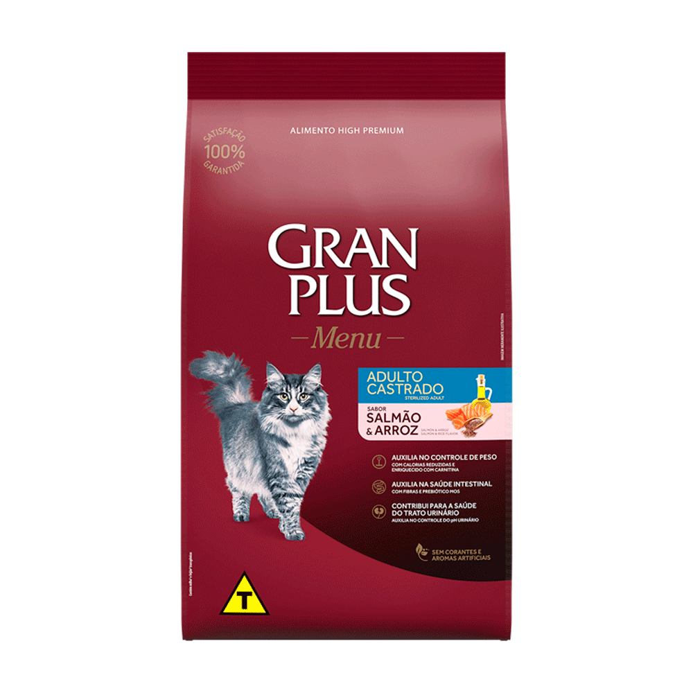 Ração Gran Plus Gatos Castrados Salmão e Arroz 10,1kg