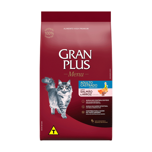 Ração Gran Plus Gatos Castrados Salmão e Arroz 10,1kg