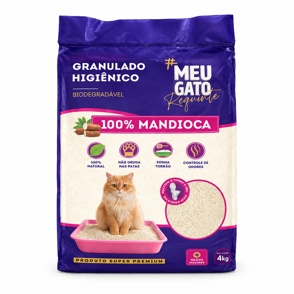 Areia Granulado Higienico Meu Gato 100% Mandioca Requinte 4kg