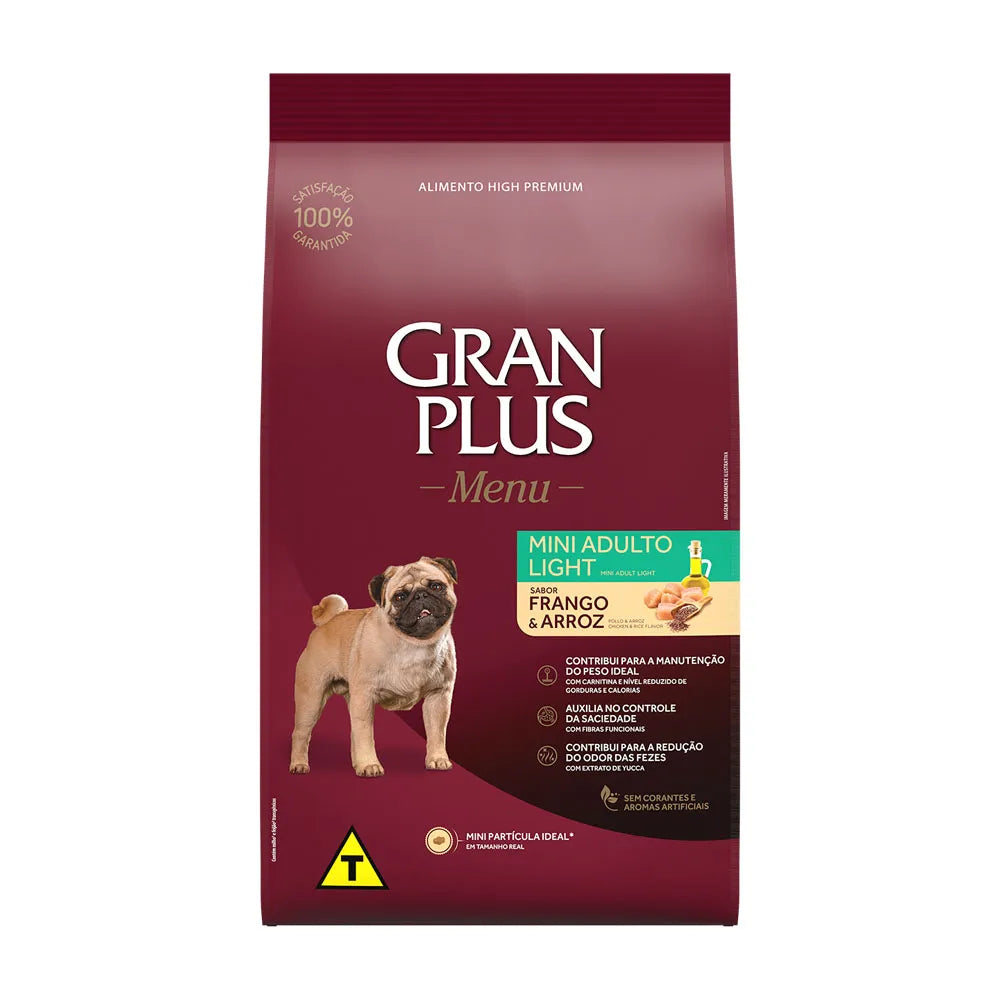 Racao Gran Plus Menu Cães Mini Adulto Light Frango e Arroz 10,1kg