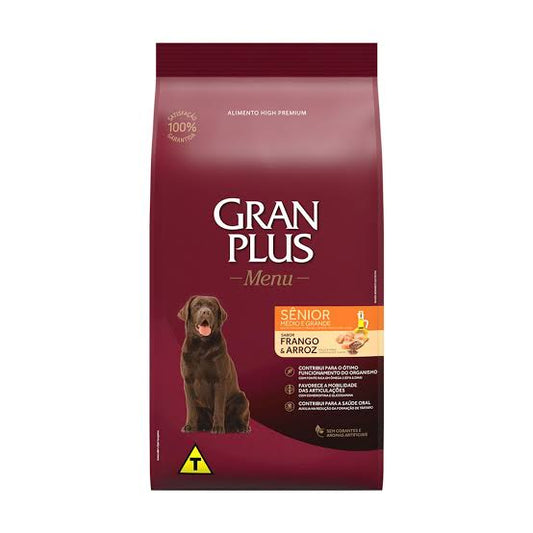 Racao Gran Plus Menu Cães Senior Raças Médias e Grandes Frango e Arroz 15kg